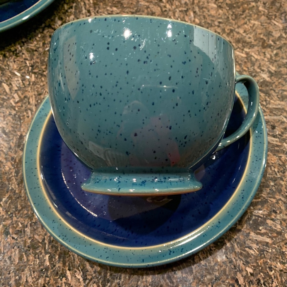 DENBY EUC Speckled Blue Mug and Saucer Set